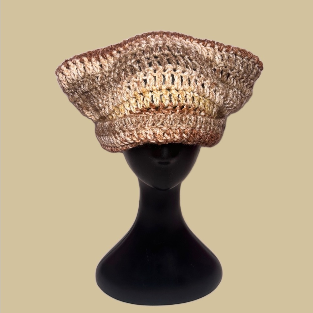 Handcrafted Tan and Brown Women's Cat Crochet Hat